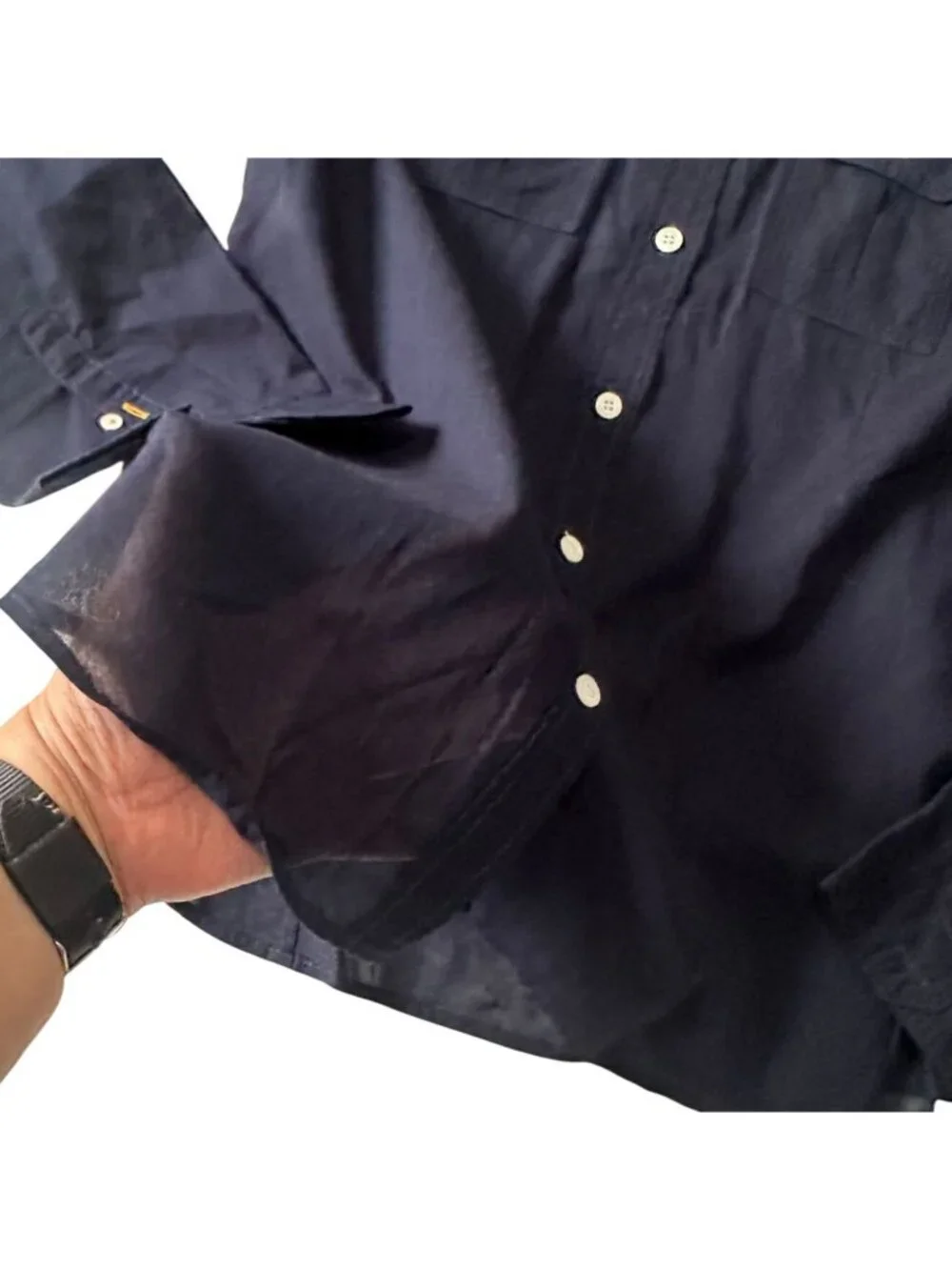 J.Crew Vintage Navy Cotton Utility Shirt Roll Tab Sleeves Petite Large